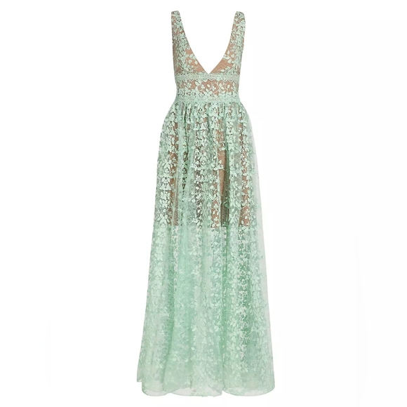 Bronx & Banco Megan Mint Green Nude Floral Lace Dress Gown L - Picture 6 of 13